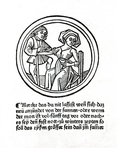 Žena krvácí. Xylografie v „Buch de Surgery“ od Hyeronima Braunschweiga. Štrasburk 1497 od Unknown artist