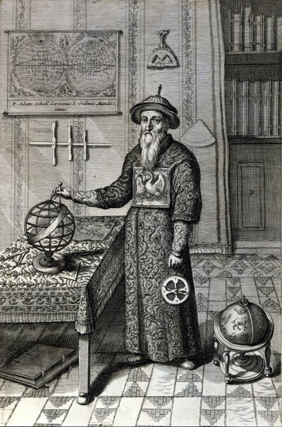 Adam Schall, astronom (1592-1666) v mandarínském kostýmu v Pekinské observatoři, v „Číně“ od Athanase Kircher (nebo Athanasius Kircheri) od Unknown artist