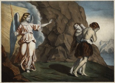 Adam a Eva honili z ráje. Anonymní rytina z poloviny 19. století. od Unknown artist