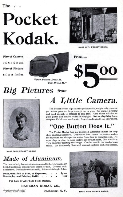 Reklama na kapesní fotoaparát Kodak. (Kapesní Kodak) 1895. Soukromý Coll. od Unknown artist