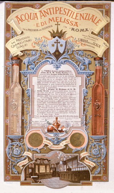 Reklama voňavé vody: voda proti meduňkovému moru. chromolitografie z roku 1895 od Unknown artist