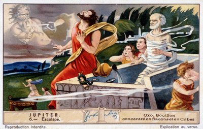 Aesculapus umírá, sestřelen Jupiterem, za vzkříšení mrtvých - Oxo chromolitografie, produkoval Liebig od Unknown artist