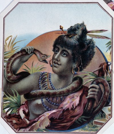 Africká černoška a had - štítek na krabici od doutníků, konec 19. století od Unknown artist