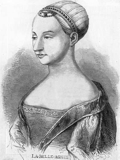 Agnes Sorel (1422-1450) (dáma z Beaute sur Marne) (Beaute-sur-Marne), známá jako „La Belle Agnes“, oblíbená Karlem VII. Rytina 19. století. od Unknown artist