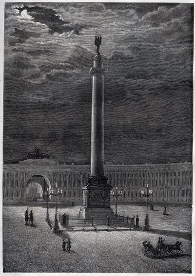 Alexandrův sloup v Petrohradě, Rusko - Alexandrův sloup v Petrohradu - rytina z roku 1870 od Unknown artist