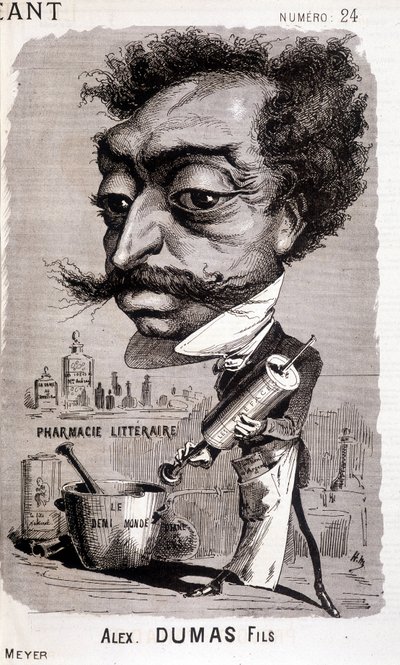 Alexandre Dumas Fils a jeho ""literární lékárna"" - v ""Le Géant"" z 2.8.1868 od Unknown artist