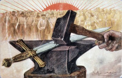 Alegorie socialismu s dělnickými symboly (kovadlina a kladivo). od Unknown artist