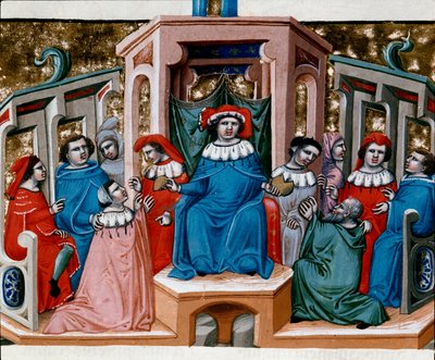 Alegorie miniaturního zákona převzatá z Justiniánského zákoníku (Codex Justinianus), sbírky zákonů a institucí vydaných za římského císaře Justiniána I. Byzantského (483-565) od Unknown artist