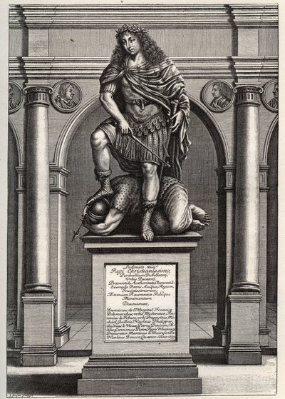 Alegorie představující krále Ludvíka XIV. (1638-1715) drtícího své nepřátele. Rytina J. Frosneho z roku 1653. Soukromá sbírka. od Unknown artist