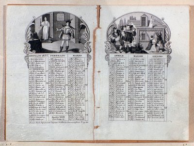 Almanachový kalendář roku 1837 zdobené výjevy opery La sonnambula od Vincenza Belliniho od Unknown artist