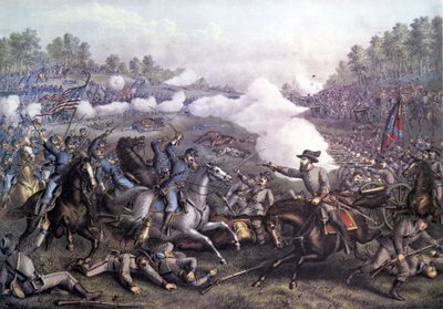 Americká občanská válka (1861 - 1865): bitva u Opequonu nebo třetí bitva o Winchester, Virginie 19. září 1864. Rytina z 19. století. od Unknown artist