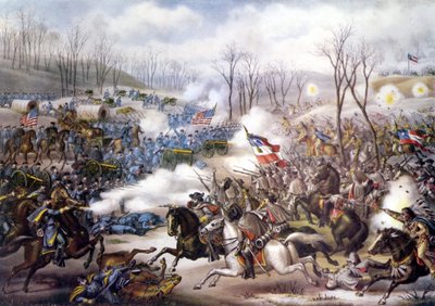 Americká občanská válka (1861 - 1865): Bitva u Pea Ridge nebo Elkhorn Tavern (Arkansas) 6. - 8. března 1862. Rytina 19. století. od Unknown artist