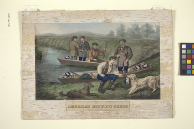 Americká lovecká scéna (ručně kolorovaná litografie) od Unknown artist
