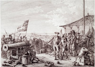 Americká revoluční válka: Bitva o Grenadu dne 6. července 1779 mezi britským královským námořnictvem a francouzským námořnictvem (rytina od Unknown artist
