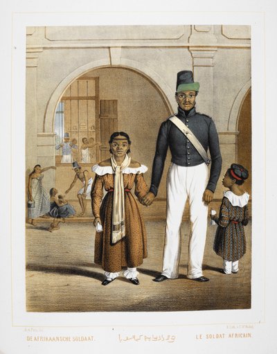 Africký voják s rodinou. Obyvatelé Indonésie. od Unknown artist