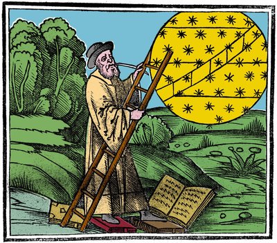 Astronom, který klade žebřík, aby mohl vylézt do nebe. od Unknown artist