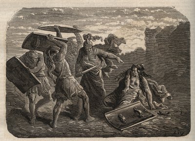 Starověký Řím - Trest Tarpeia - Trest Tarpeia - rytina od Unknown artist
