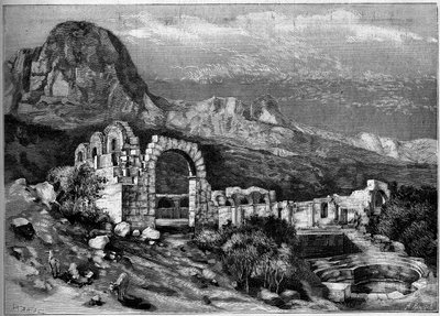 Starověká architektura: ruiny římského chrámu Zaghouan (Tunisko). Rytina od Riugela v „“The Illustrous World”” č. 1308 z 22. dubna 1882. od Unknown artist