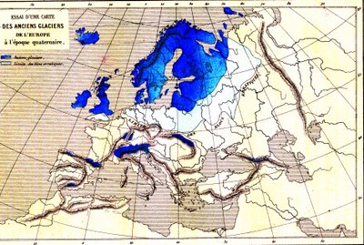 Staré ledovce Evropy, čtvrtohory (rytina) od Unknown Artist