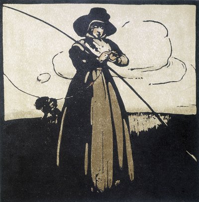 Rybaření: Žena připravuje její háček - kalendář od Unknown artist