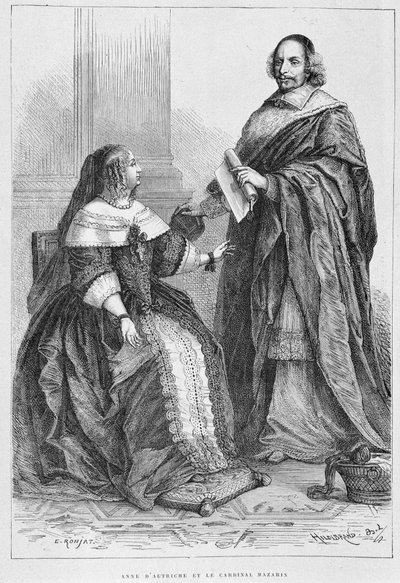 Anna Rakouská a kardinál Jules Mazarin (1602-1661) - Grav., v "Histoire de France od nejvzdálenějších časů do roku 1789" od M. Guizota od Unknown artist