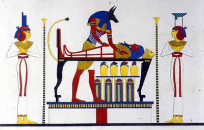 Anubis a mumie - v „Památkách Egypta a Horní Núbie““ od Ippolita Roselliniho (Rossellini). od Unknown artist