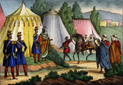 Arabský vůdce nabízí koně důstojníkovi francouzské armády Afriky, Alžírska od Unknown artist