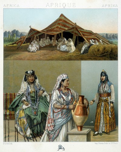 Arabský stan, alžírské ženské kostýmy - v „“Le Kostým historique““ od Racinet od Unknown artist