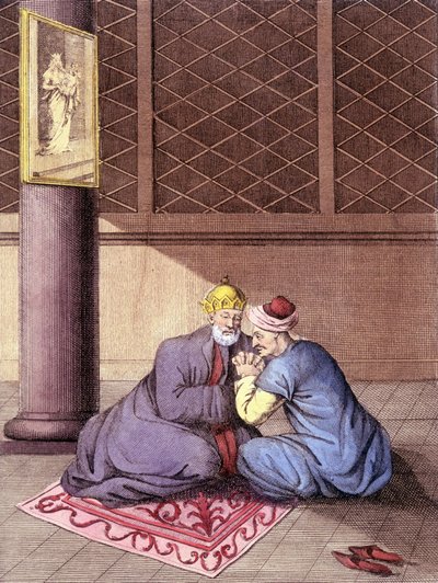 Arménský biskup naslouchající zpovědím muže. od Unknown artist