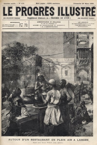 Kolem restaurace pod širým nebem v pákistánském Láhauru – titulní strana „Významný pokrok““ z března 1899 – od Unknown artist