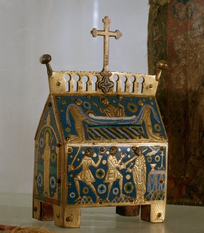Umělecké dílo: relikviář v e-mailu, zlato a měď od svatého Thomase Becketa (1118-1170), arcibiskupa z Canterbury - je ozdobou vyobrazení zavraždění arcibiskupa dne 29. prosince 1170 v katedrále v Cantorbery a jeho pohřbu (smalt, zlatá a spol od Unknown artist