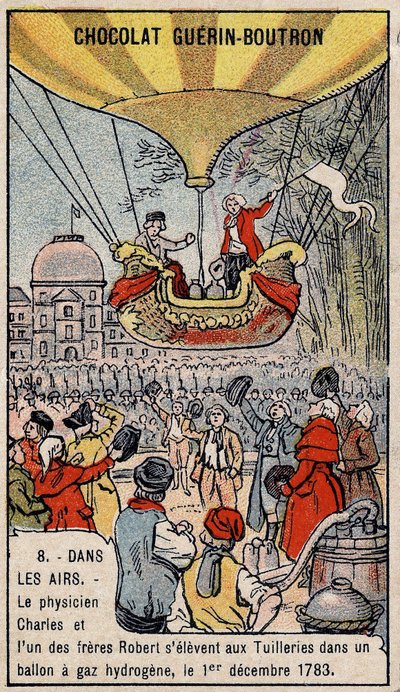 Vzestup ve vodíkovém plynovém balónu francouzských aeronautiků Charlese a Roberta le Jeune, vyrobený v Paříži, v Tuileries Garden. 1. prosince od Unknown artist
