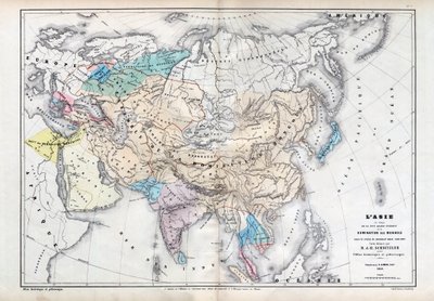 Asie v době největšího rozsahu mongolské nadvlády za vlády Qubilaje (Kubilai Khan) (1260-1294) - mapa připravená M J-H Schnitzlerem, Historický a malebný atlas 1857 od Unknown artist