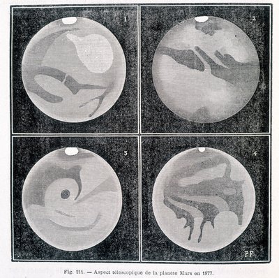 Teleskopické aspekty planety Mars v roce 1877 – v “” Popular Astronomy”” od Camille Flammarion, ed. Marpon & Flammarion od Unknown artist