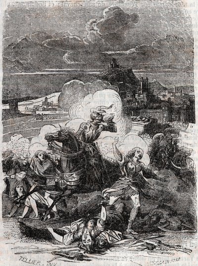 Astolphe nutí ženy z vražd utéct - 1851 rytina z „“Zuřivého Rolanda““ (Orlando furioso) (16. století) od Ludovica Ariosta, známého jako Ariosta – vydání přeložené z italštiny hrabětem z Tressanu a vydané Gustavem Harvardem 1851 od Unknown artist