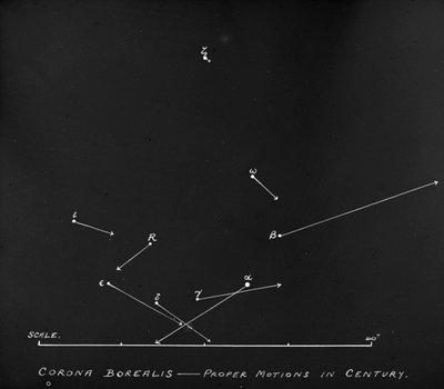 Astronomický diagram pohybu hvězd v souhvězdí Corona Borealis (skleněný negativ) od Unknown Artist