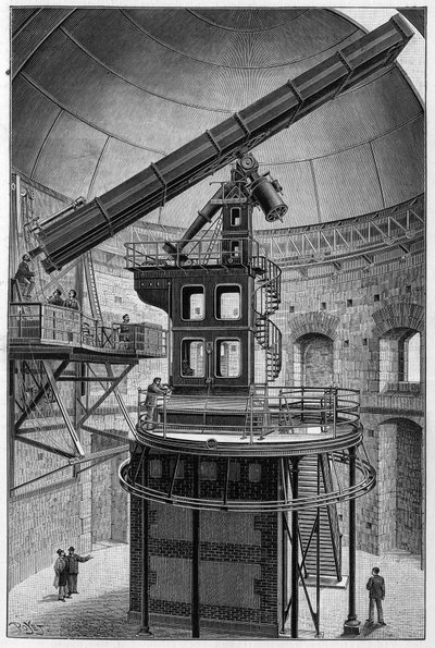 Astronomické brýle pana Janssena, člena Institutu, ředitele Observatoře pro fyzikální astronomii v Meudonu. Rytina v „“ La Nature: revue des sciences et de leurs applications aux arts et a l
