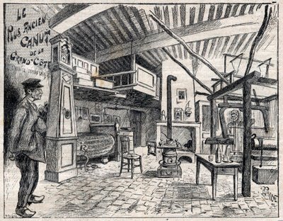 Atelier de Canut a Lyon - nejstarší canut z Grand Cote od roku 1814 rytina v „Le Progres illustrious““ z roku 1895 od Unknown artist