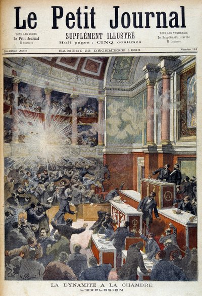 Útok v Poslanecké sněmovně. Exploze způsobená bombou, kterou pózoval anarchista Auguste Vaillant (1861-1894). v “” Le Petite journal””, 23.12.1893 od Unknown artist
