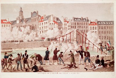 Útok na radnici v Paříži a bitva u mostu Arcola, 28. července 1830 (rytina) od Unknown artist