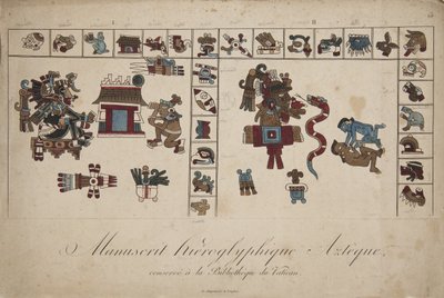 Aztécký hieroglyfický rukopis ve vatikánské knihovně (litografie) od Unknown artist