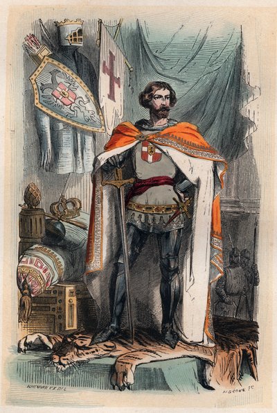 Baldwin I. Konstantinopolský - Portrét Baudouina I., latinského císaře Orientu (1171-1206), se stal císařem Konstantinopole účastí na čtvrté křížové výpravě. Také známý jako Baudouin IX z Flander (nebo Baudouin VI z Hainaut). Rytina z roku 1868 i od Unknown artist