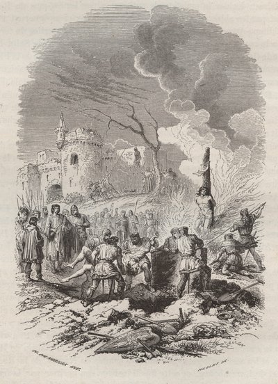 Baldwin V, hrabě z Flander (1012-1067) obnovující ve svých státech policii - rytina 1868 v „Dějinách Belgie od primitivních dob do konce vlády Leopolda I.“ od Theodora Justeho (1818-1888) - vojín sbírka od Unknown artist