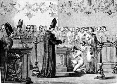 Křest mezi mormony. 19. století rytina. od Unknown artist