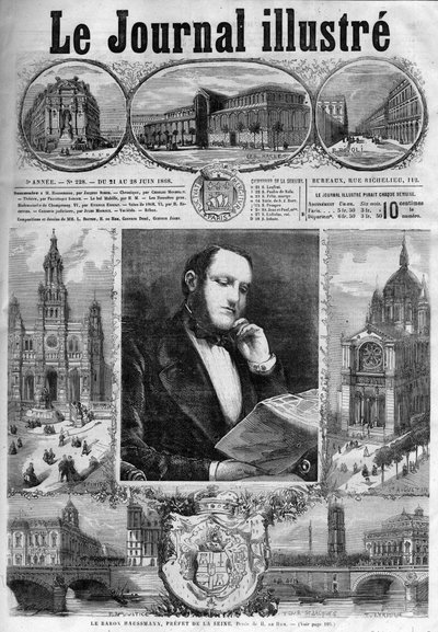 Baron Georges Eugene Haussmann, prefet Seiny v roce 1868 - obálka „Illustrous Journal“ z roku 1868 od Unknown artist