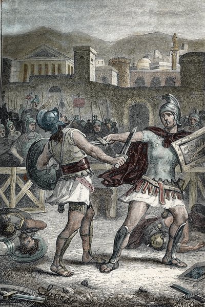 Bitva mezi Horatii a Curiatii. Rytina od Unknown artist