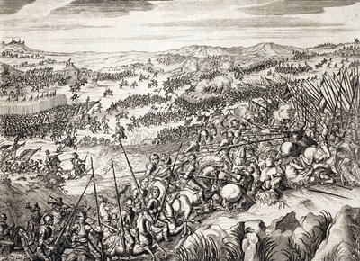 Bitva u Gembloux (1578) (bitva u Gembloux) Španělská armáda proti armádě 16 ze sedmnácti nizozemských provincií - rytina v „Histoire De La Guerre Des Paisles-Bas“ od Famiana Strady (1572-1649) od Unknown artist