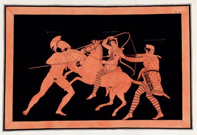 Bitva Amazonek Hyppolyte a Deinomache proti Thesee - „“ Obrazy starověkých váz, běžně nazývaných etrusky, z různých sbírek a vyryté A. Clenerem, doplněné vysvětlením A. L. Millena. Od Dubois-Maisonneuve. Knihovna Maiso od Unknown artist