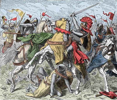 Bitva na Elsteru: Rudolf Švábský smrtelně zraněn - Vzpoura Sasů (1073-1075): Rodolph z Rheinfeldenu (asi 1025-1080), vévoda ze Švábska a antikrál Římanů je smrtelně zraněn v bitvě u Elsteru, proti vojskům Jindřicha IV od Unknown artist