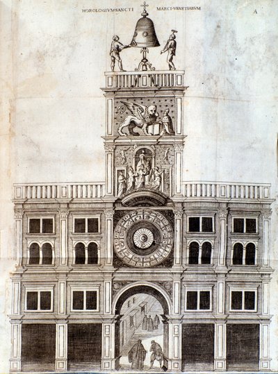 Zvonice kostela san Marco v Benátkách. Stránka z De campanis od Rocca od Unknown artist